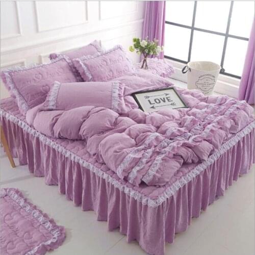 Home Textile high quality Series Bed washing cotton 4pcs Bedding Sets Bed Set Duvet Cover Bed skirt pillowcase 4pcs Set with lac