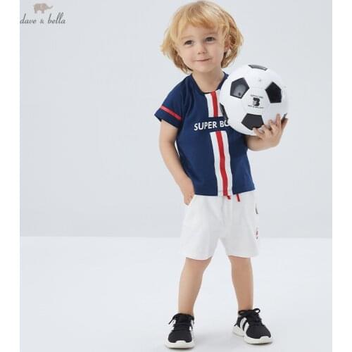 DBX17278 dave bella summer baby boys casual letter striped clothing sets kids fashion short sleeve sets children 2 pcs suit