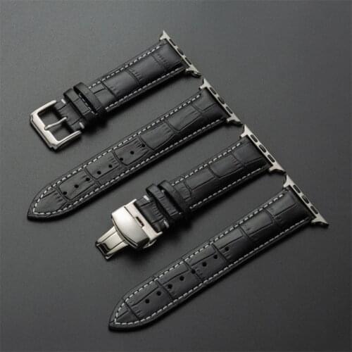 Butterfly Buckle Leather Band For Apple Watch Series 6 4 5 3 2 1 SE Wrist Bracelet Strap Loop For Iwatch 38 40 42 44mm Correa