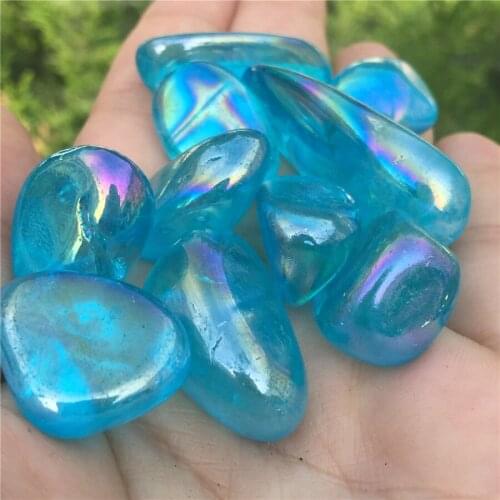 Beautiful blue aura titanium electroplated Crystal gemstone meditation reiki healing chakra crystal stone for home decoration