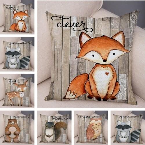 Colorful Nordic Fox Owl Pillow Case Decor Cute Cartoon Animal Cushion Cover for Sofa Pillowcase Squirrel Pillow Covers 45x45cm