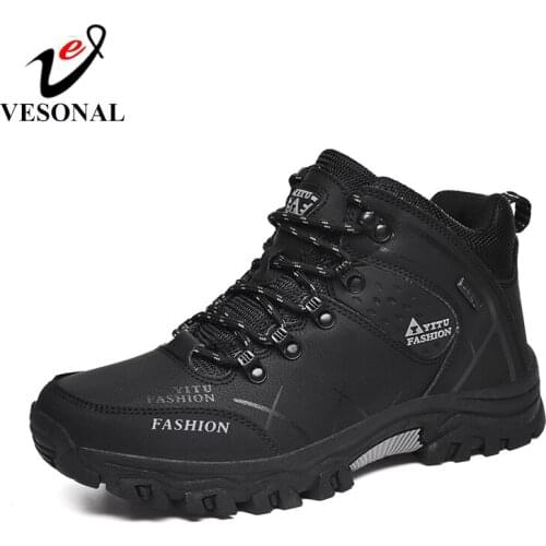 VESONAL Big Size 46 47 Leather Sneakers Men Shoes High Top hiking Warm Casual classic Comfortable Male Footwear outdoor Winter