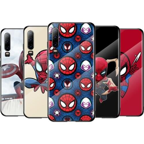 Marvel Cute Spiderman For Huawei P40 P30 P20 P10 Pro Plus Lite 5G 2019 Tempered Glass Cover Shell Luxury Phone Case