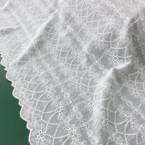 Milky-white Cotton Cloth Hollow-out Embroiderd Lace Fabric Handmade DIY Clothes Sewing Accessories Width135cm 1Yard