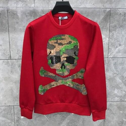 Fashion Korean 5 Color Mens Hoodie Diamond Thicken Oversized Pullover Skull Camouflage European Style Sweatshirt