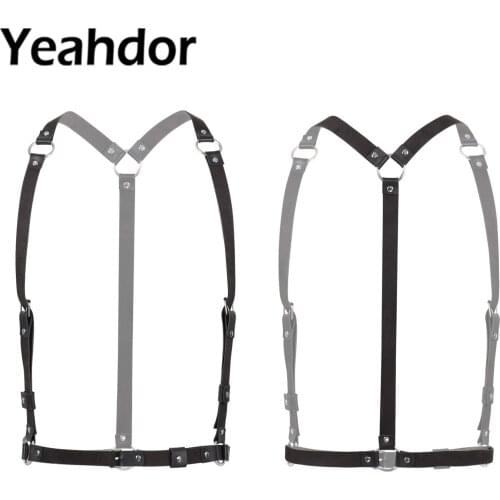 Men Punk PU Leather Suspender Male Braces Belt Harness Sexy Gay Tank Tops Adjustable Straps Party Rave Sexy Male Body Chest Belt