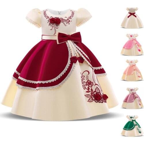 New childrens forged bow party princess dress Girls' Wedding Flower Girl ball gown Performance Costume