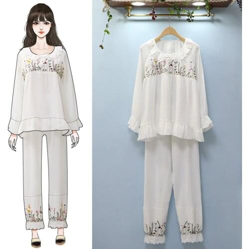 Fdfklak Pure Cotton Ladies 2021 Spring Autumn New Sleepwear Home Clothes Nightwear Two Piece High Quality Princess Pyjamas