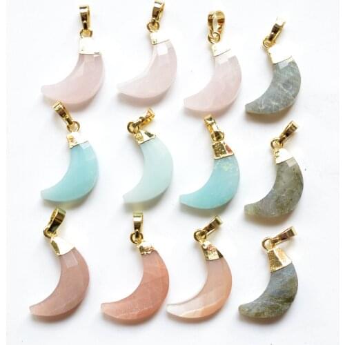 Nature stone facted moon shape pendant ,rose crystal pendants /labradorite moon pendant ,amazonite pendant, sunstone pendants