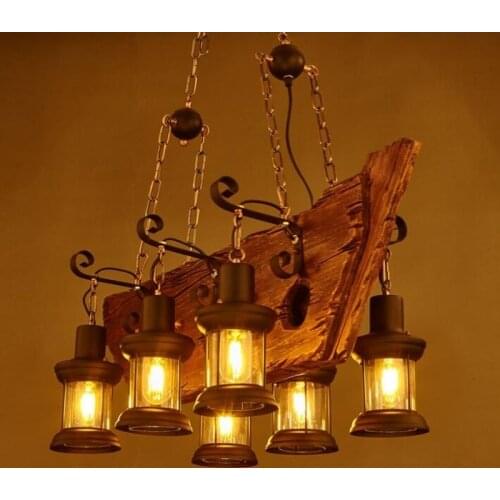 Retro Industrial Pendant Lamp 6 head Old Boat Wood Light American Country style Edison Bulb Free Shipping