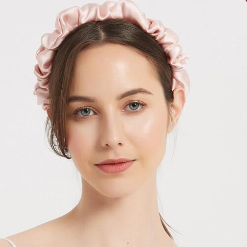 100% pure silk pleated scrunchy headband women wide hair bands stylish girl headwear female fashion hair accessories
