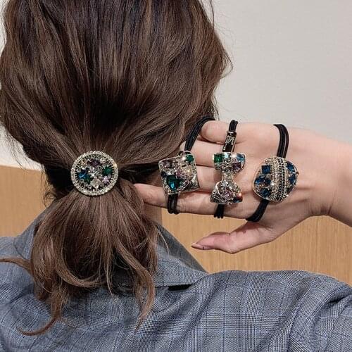 Fashion Elegant Elastic Hair Bands Crystal Rhinestone Bow Womens Ponytail Head Rope Tie Korean Exquisite Girls Hair Accessories