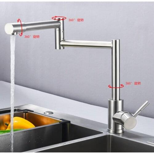 WZLY Kitchen Faucets Brushed Nickel Steel 360 Rotate Faucet Deck Mounted Fold-able Cold Hot Water Crane Sink Mixer Taps Torneira