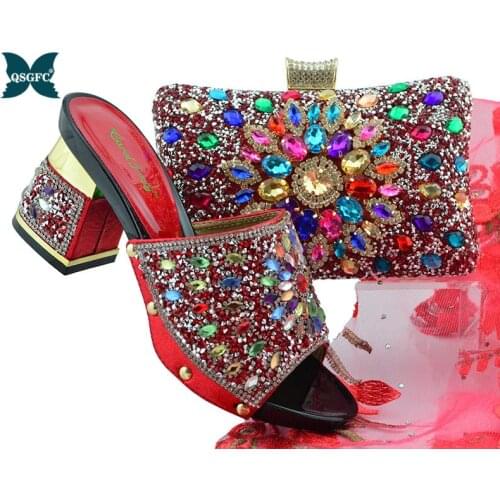 2020 Lastest Fashionable Red Color shoes and bag set in wedding shoes to party ltalian design matching shoes and bag set