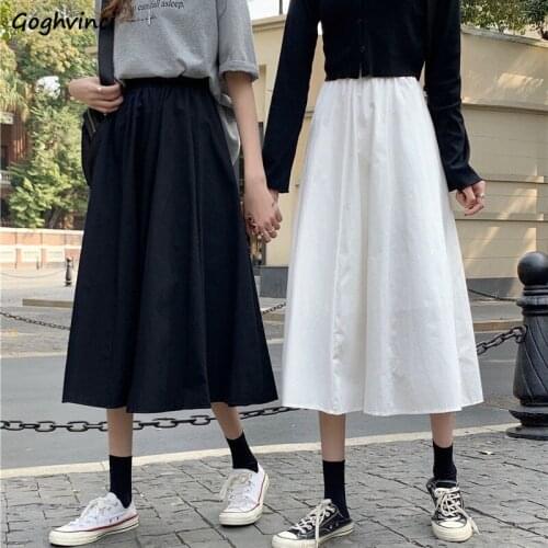 Skirts Women Solid Mid-calf Simple Friends Plus Size Hot Sale Harajuku Summer All-match College Female Fashion A-line Falads Ins