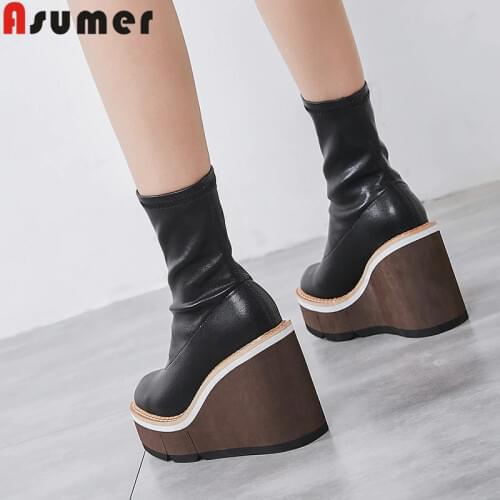 ASUMER 2020 new ankle boots for women round toe autumn winter boots platform wedges shoes ladies prom boots