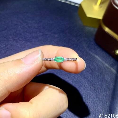 925 Pure Silver Chinese Style Natural Emerald Womens Classic Noble Simple Oval Adjustable Gem Ring Fine Jewelry Support Detecti