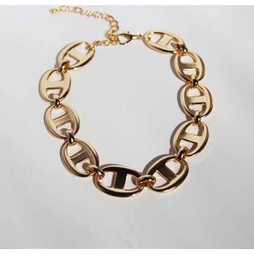 GSOLD New Trendy Geometric Pig Nose Chain Necklace Simple Metal Temperament Clavicle Chain Women Hip-Hop Jewelry Accessories