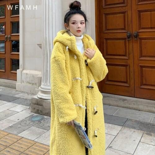 Faux Fur Coat Female Long Sheep Shearing Fleece 2020 Autumn And Winter New Thick Wool Coat Lamb Hooded Loose Famale Lady Thin