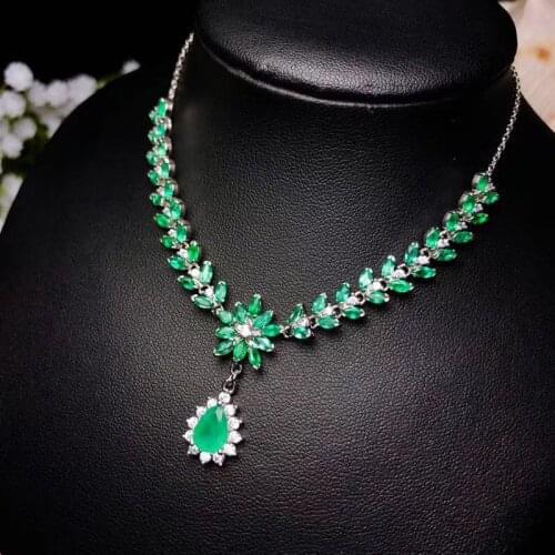 100% Natural and Real Emerald Pendant Solid S925 Sterling Silver Emerald necklace For Women Colour Gem Stone