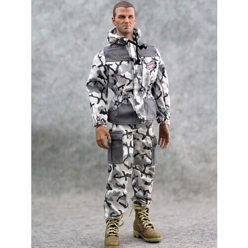 12inch Doll 1/6 Male Soldier Fashion Trend Camouflage Uniform Snow Hooded Camouflage Top Pants 12 Inch Action Figure Accessories