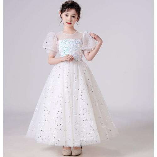 2021 Princess Girl Dress Kids Dresses For Girls long Lace Beaded Dress Upscale Banquet Wedding birthday Party Baby Girl Clothes