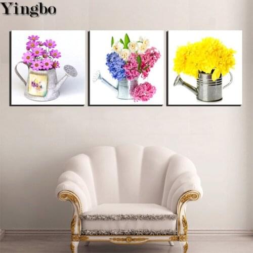 3PCS DIY 5D Diamond Painting Garden Watering Pots Full Square Diamond Mosaic Cross Stitch Pictures Of Rhinestone Home Decoration