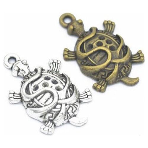30PCS/Lot 27x17mm Vintage Silver Zinc Animals Tortoise Alloy Charms Pendant For Jewelry Finding