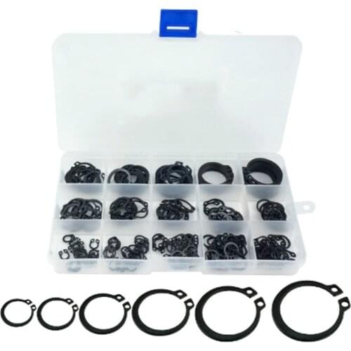 300pcs Retaining Ring E-Clip Black Circlips Retaining Ring Assortment Kit Washer Case
