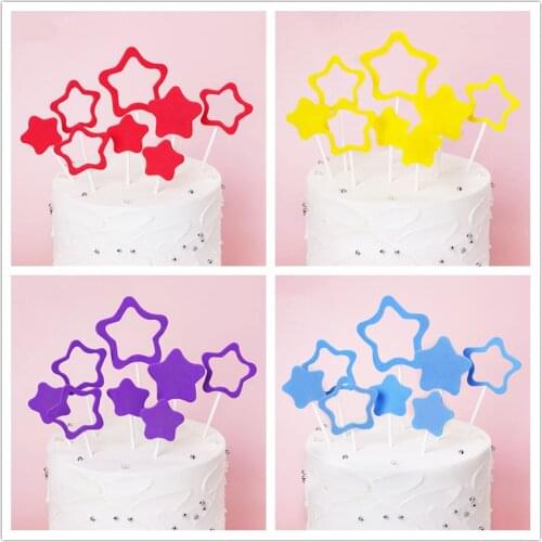 8pcs ins Pentagram Happy Birthday Cake Topper Kids Birthday Party Gift Cupcake Toppers For Baby Shower Cake Dessert Decorations
