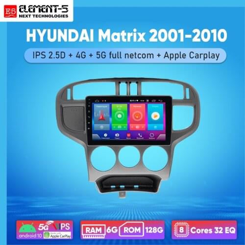 ELEMENT-5 9" 6G+128G Android 10 4G 5G WIFI RDS DSP Car Radio For HYUNDAI Matrix 2001-2010 Navigation GPS