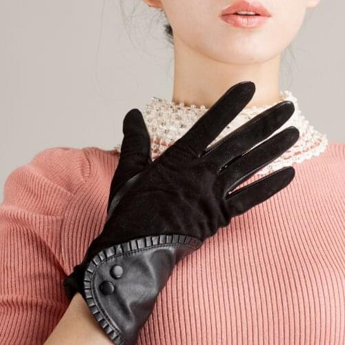 Free Shipping Winter Genuine Leather Gloves Womens Suede long Lambskin Gloves Lady Driving winter warm Gloves Women Gloves