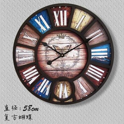 Vintage Large Wall Clock Wood Clock Mechanism Creative Silent Living Room Bedroom American Clocks Wall Home Decor Bedroom Gift