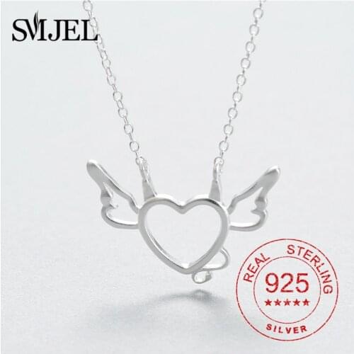 100% 925 Sterling Silver Delicate Angel Wing Charm Necklace Clavicle Chain 925 Silver Jewelry Heart Necklace Women Doctor Gifts
