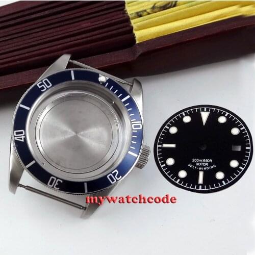 41mm blue bezel sapphire glass Watch Case + dial fit ETA 2824 2836 MOVEMENT 41
