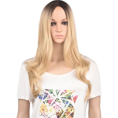 Long Body Wave Ombre Synthetic Wigs For American European Women Middle Parting Wig Rose Net Cap with Artificial Scalp 24" 300g