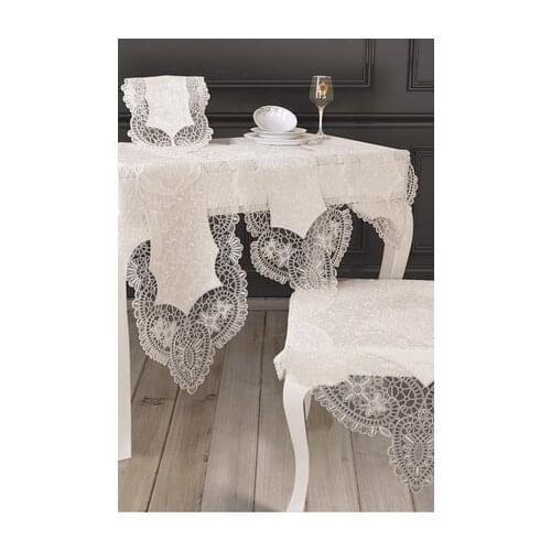 DowryWorld - Suman Cordone Lux Velvet Embroidered 5 Piece Living Room Set (CREAM)