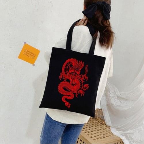 Canvas bag shopping bag Harajuku dragon print large-capacity punk gothic style female bag classic retro shoulder bag handbag