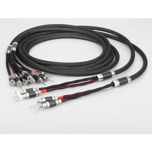 SC316AG4 100% Pure Solid Silver Audiophile Speaker cable Biwire Carbon Spade to banana plug Loudspeaker Cable HIFI