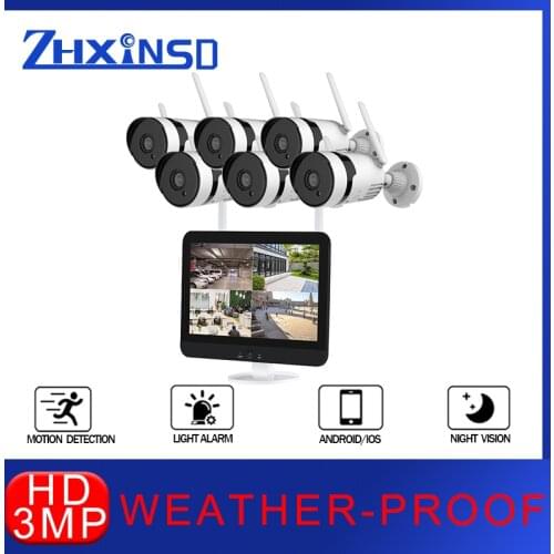 ZHXINSD 6CH With screenVideo Surveillance Kit 3MP WIFI CCTV System Monitor NVR CCTV Camera Security System Waterproof