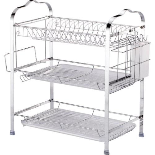 Multifunctional 3 Layer Tier Chrome Alloy Dish Drainer Cutlery Holder Rack Drip Tray Organizer Kitchen