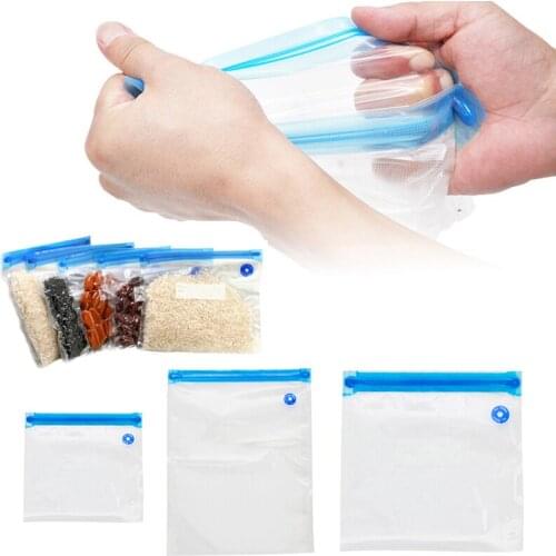 1Pc Reusable Food Vacuum Compression Bag Zip Lock Leakproof Mini Transparent Bag Shrink Plastic Storage Bags Kitchen Organizer