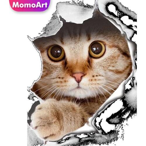 MomoArt 5D DIY Diamond Painting Cat Cross Stitch Kits Diamond Embroidery Animal Full Drill Square Mosaic Rhinestone Home Decor