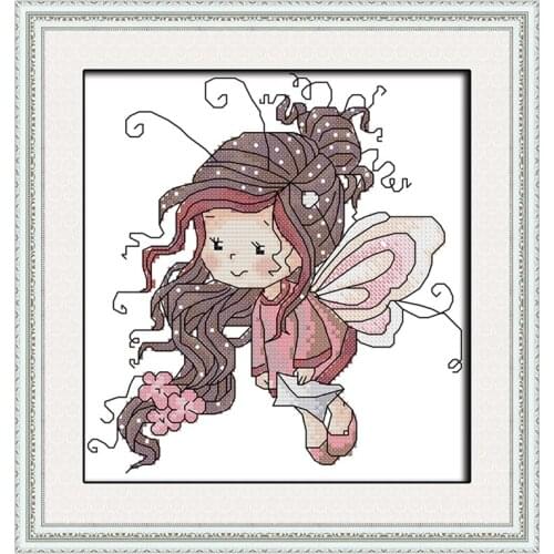 Butterfly fairy cute cartoon cross stitch kit 14ct 11ct print canvas hand sew cross-stitching embroidery DIY handmade needlework