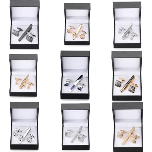 A set of high-grade tie clip carved exquisite Cufflinks anchor Sax crystal Cufflinks tie clip black square box set free shipping