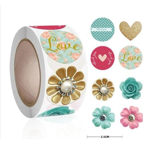 500pcs/roll Love Heart Flower Shaped Stickers Handmade Gift Seal Labels Self Adhesive Sticker Birthday Wedding Party Supplies
