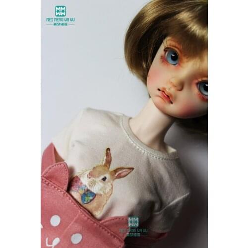 Clothes for doll fit 1/4 BJD MSD GEM XAGADOLL fashion print T-shirt, pink strap pants