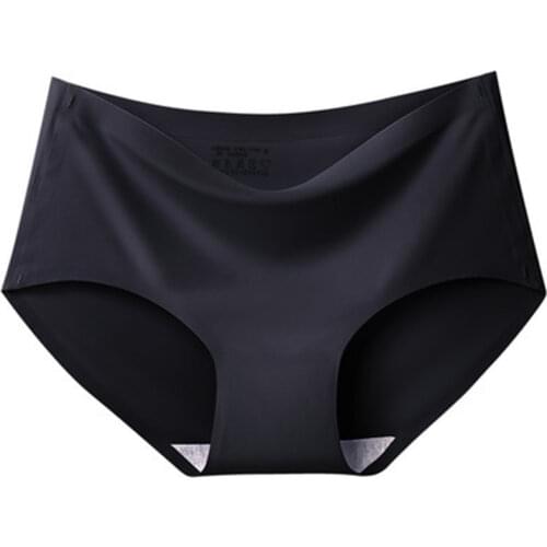 Plus Size Solid Color Briefs Sexy Ice Silk Mid-waist Seamless Thong Comfortable and Breathable Underwear Womens Erotic Lingerie