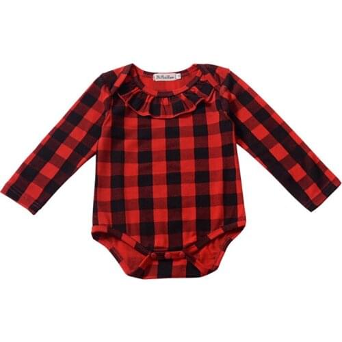 Autumn Baby Girl Romper Red Plaid Jumpsuit O-Neck Long Sleeve Baby Bodysuits For 0-24M