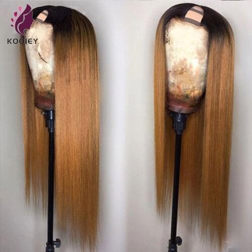 Ombre Blonde Human Hair U Part Wigs 180% Density Brazilian Remy Hair Wigs Straight Blonde Middle Open Upart Wigs Black Hair Wigs